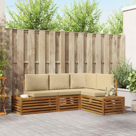 Conjunto de sofás de exterior con cojín 4 Pieza Natural y Beige