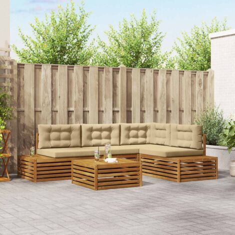 Conjunto de sofás de exterior con cojín 5 Pieza Natural y Beige