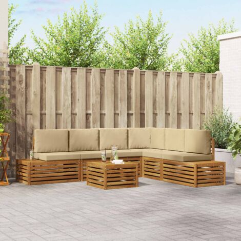 Conjunto de sofás de exterior con cojín 7 Pieza Natural y Beige