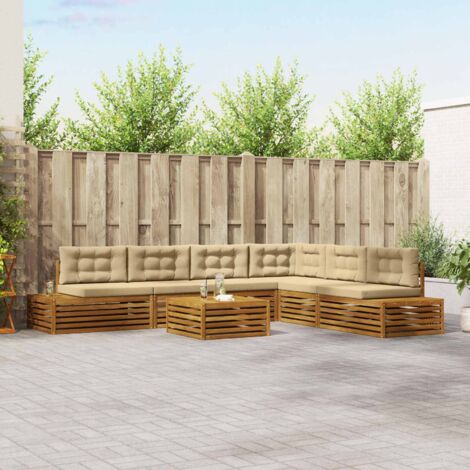 Conjunto de sofás de exterior con cojín 7 Pieza Natural y Beige