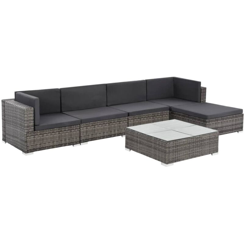 

vidaXL Set de muebles de jardín 6 pzas y cojines ratán sintético gris - Gris