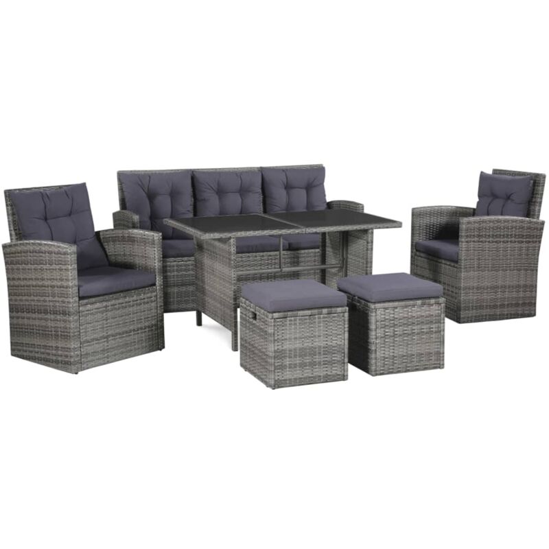 

vidaXL Set de muebles de jardín 6 pzas y cojines ratán sintético gris - Gris