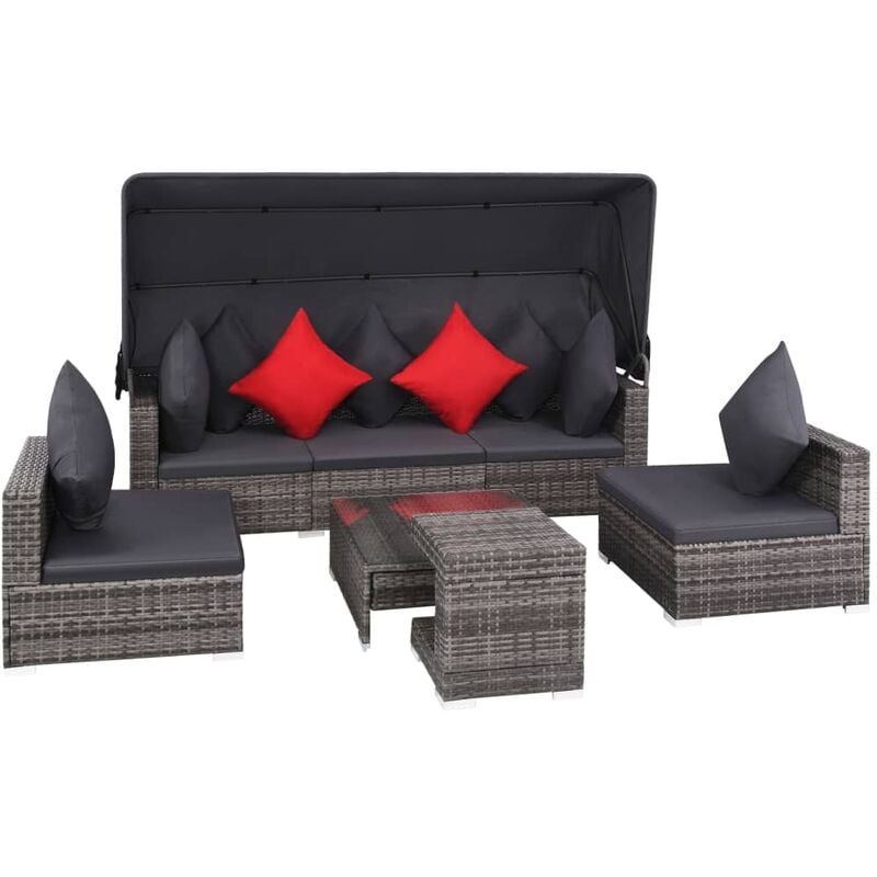 

Set de muebles de jardín 7 pzas y cojines ratán sintético gris - Gris - Vidaxl