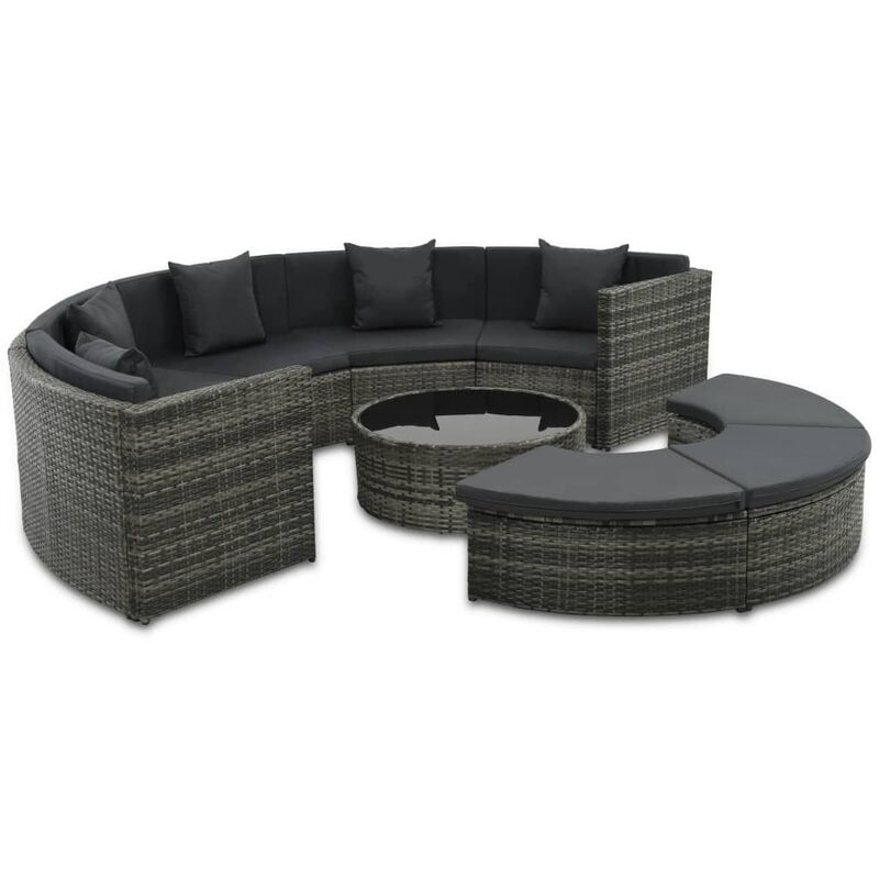 

Set de muebles de jardín 7 pzas y cojines ratán sintético gris - Gris - Vidaxl