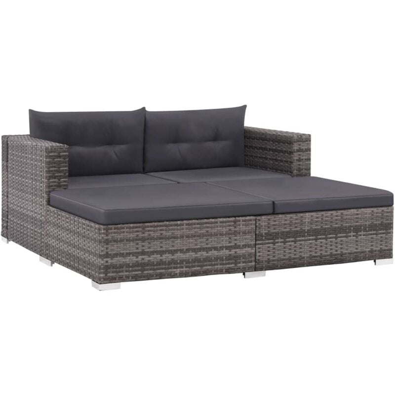 

vidaXL Set de muebles de jardín 3 pzas y cojines ratán sintético gris - Gris