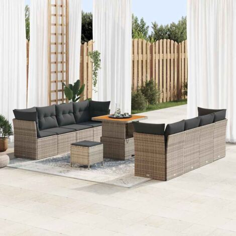 Conjunto de sofás de jardín 11 pcs Gris ratán sintético