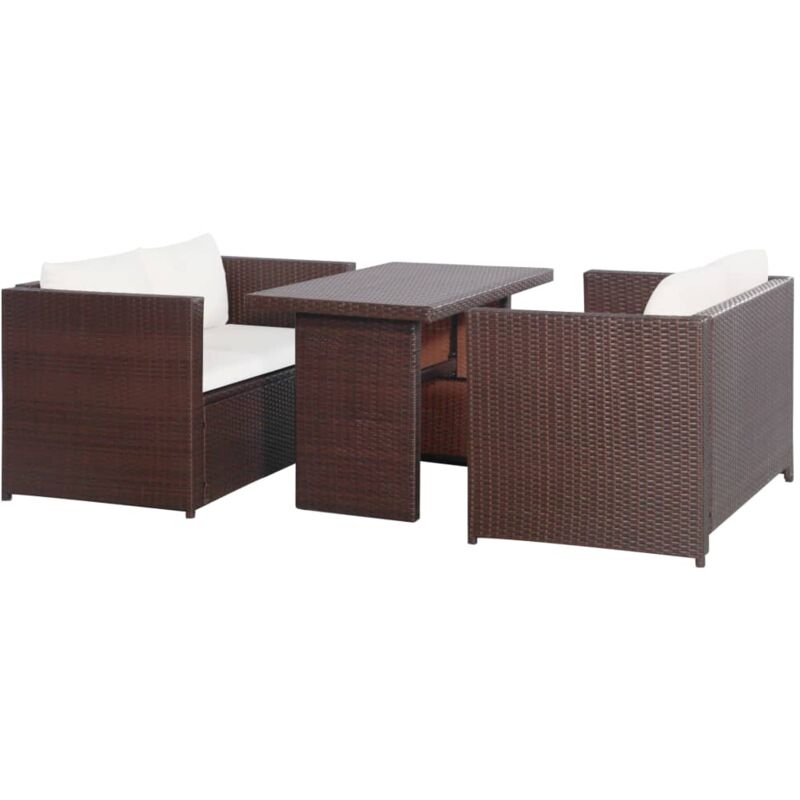 

vidaXL Set muebles de jardín 3 pzas con cojines ratán sintético marrón - Marrón