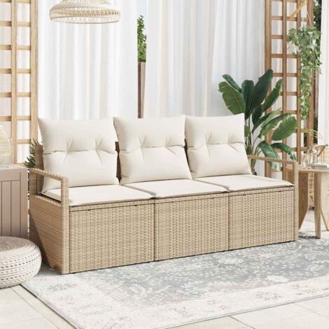 Conjunto de sofás de jardín 3 pcs Beige y ratán sintético vidaXL