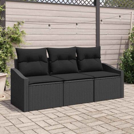 Conjunto de sofás de jardín 3 pcs Negro ratán sintético vidaXL