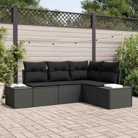 Conjunto de sofás de jardín 4 pcs Negro ratán sintético