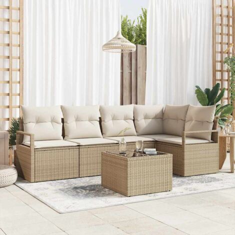 Conjunto de sofás de jardín 6 pcs Beige y Crema ratán sintético vidaXL