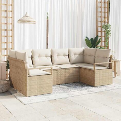 Conjunto de sofás de jardín 6 pcs Beige y ratán sintético vidaXL