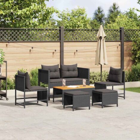 Conjunto de sofás de jardín 6 pcs Negro ratán sintético vidaXL