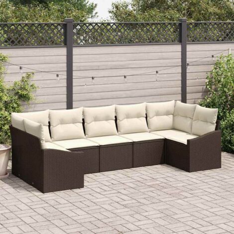 Conjunto de sofás de jardín 7 pcs Marrón y crema vidaXL