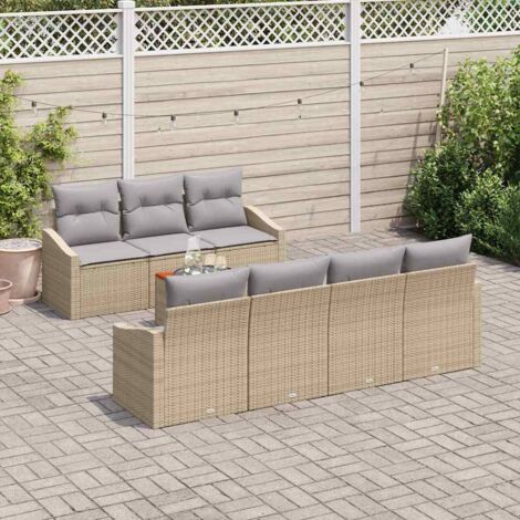 Conjunto de sofás de jardín 8 pcs Beige ratán sintético vidaXL