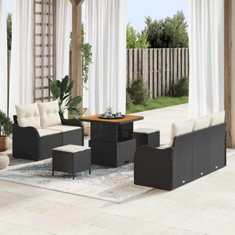 Conjunto de sofás de jardín 8 pcs Negro ratán sintético vidaXL