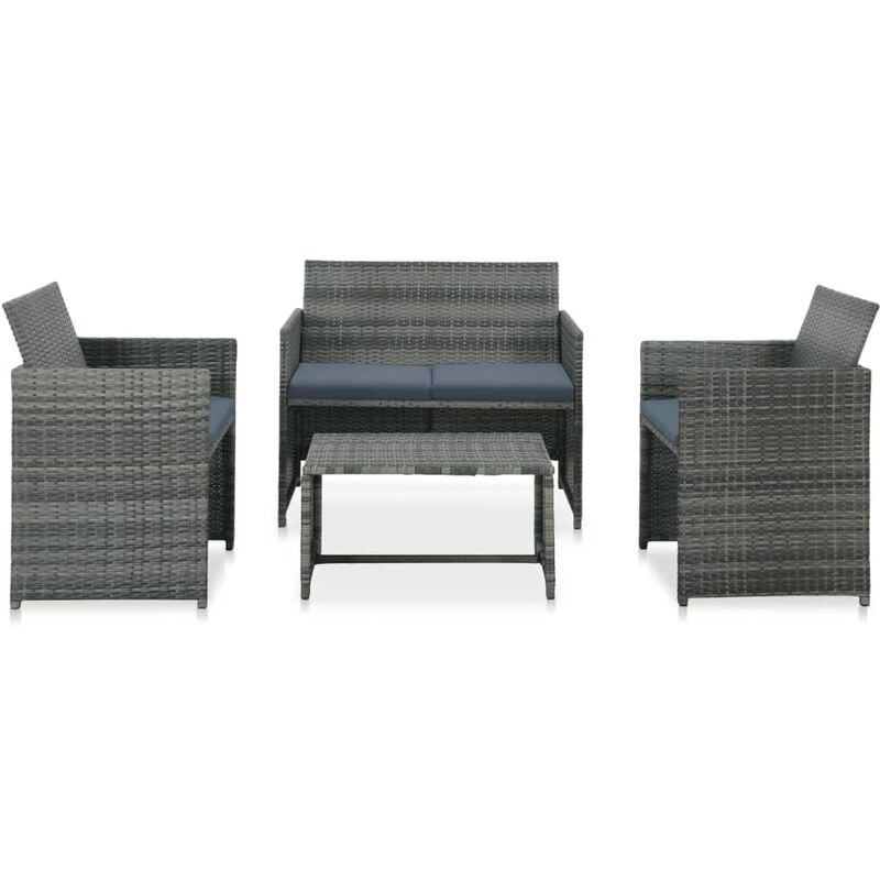 

vidaXL Set muebles de jardín 4 piezas y cojines ratán sintético gris - Gris