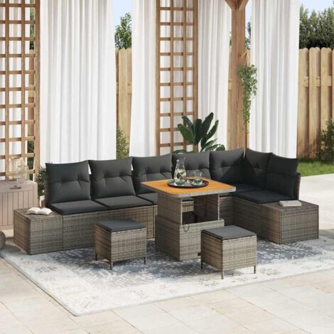 Conjunto de sofás de jardín 9 pcs Gris ratán sintético
