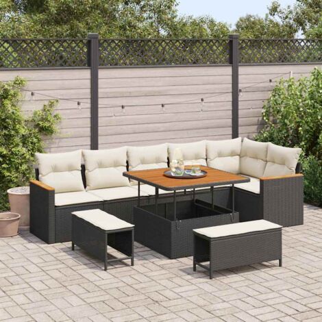 Conjunto de sofás de jardín 9 pcs Negro ratán sintético vidaXL