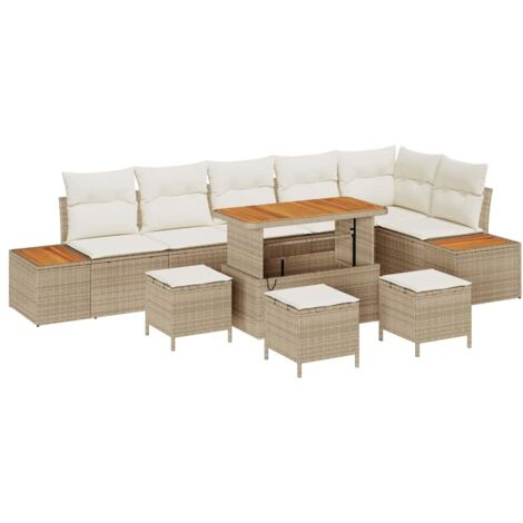 Conjunto de sofás de jardín con cojín 10 pcs Beige Poliratán vidaXL