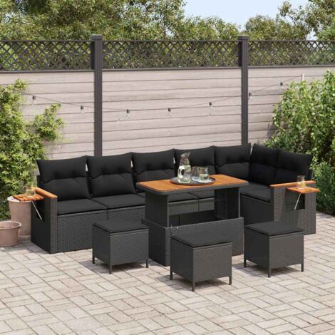Conjunto de sofás de jardín con cojín 10 pcs Negro vidaXL