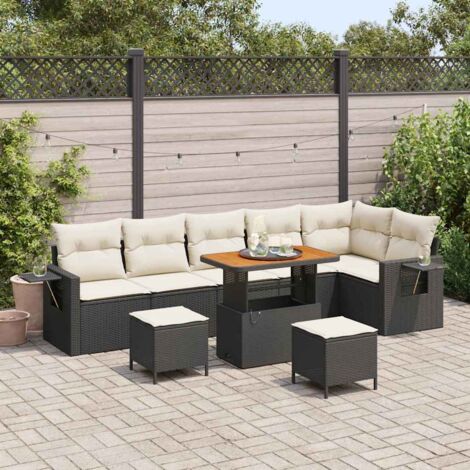 Conjunto de sofás de jardín con cojín 11 pcs Negro y crema vidaXL