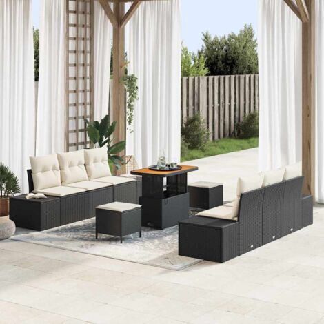 Conjunto de sofás de jardín con cojín 9 pcs Negro Poliratán vidaXL