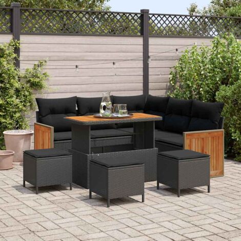 Conjunto de sofás de jardín con cojín 9 pcs Negro vidaXL