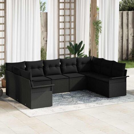 Conjunto de sofás de jardín con cojín Negro ratán sintético