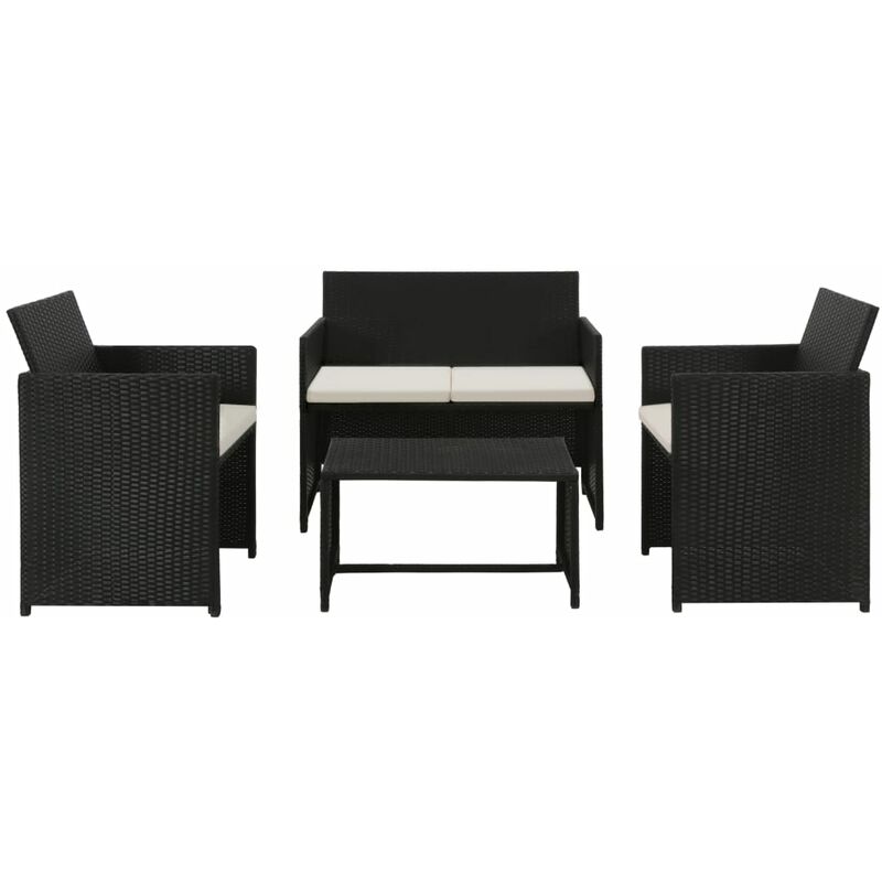 

vidaXL Set muebles de jardín 4 piezas y cojines ratán sintético negro - Negro