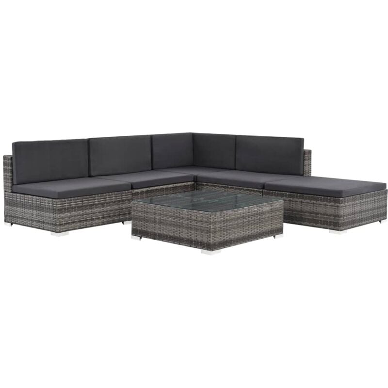 

vidaXL Set de muebles de jardín 6 pzas y cojines ratán sintético gris - Gris