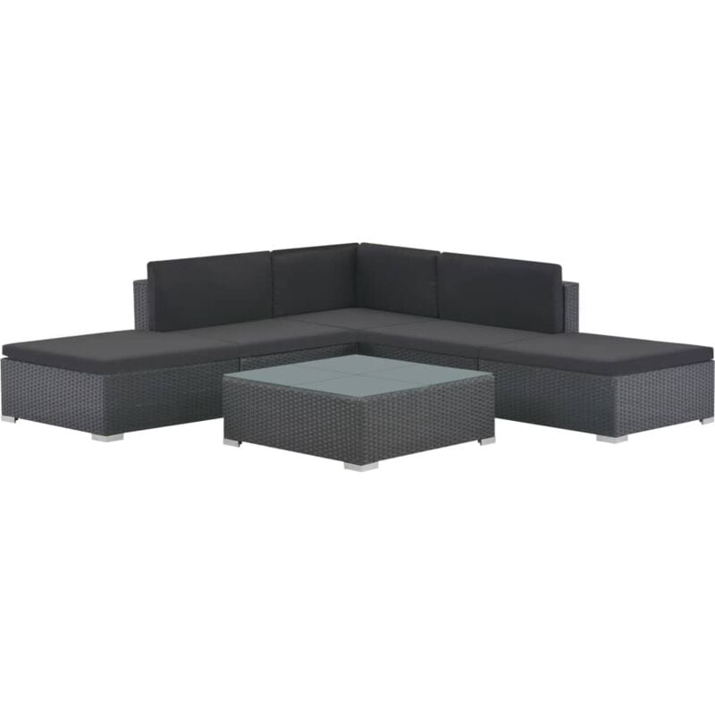 

vidaXL Set muebles de jardín 6 piezas y cojines ratán sintético negro - Negro
