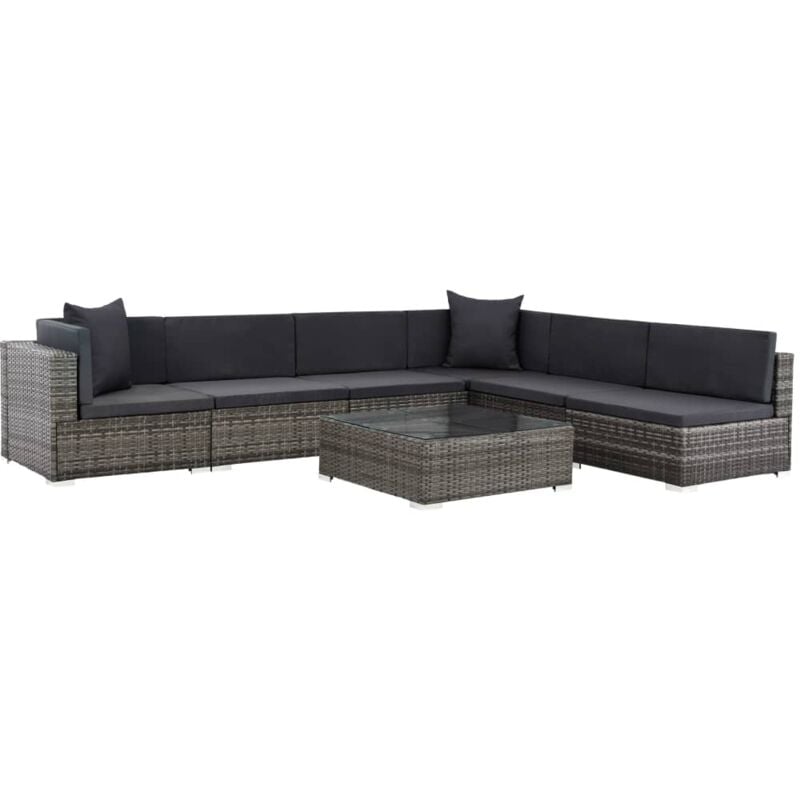 

vidaXL Set de Muebles de Jardín 7 Piezas y Cojines Ratán Sintético Gris - Gris