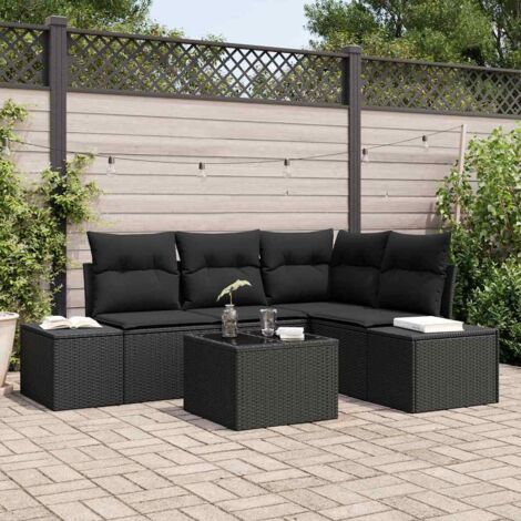 Conjunto de sofás de jardín Negro ratán sintético