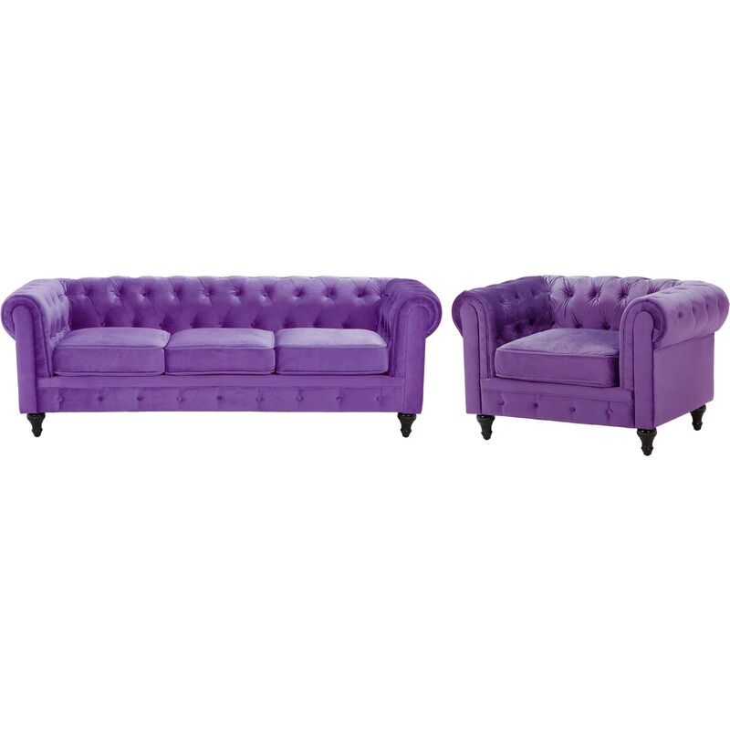

Conjunto de sofás de terciopelo violeta CHESTERFIELD