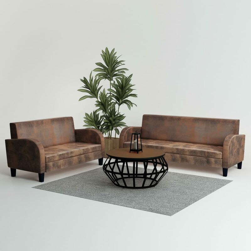 

Conjunto de sofás 2 piezas ante artificial marrón - Marrón