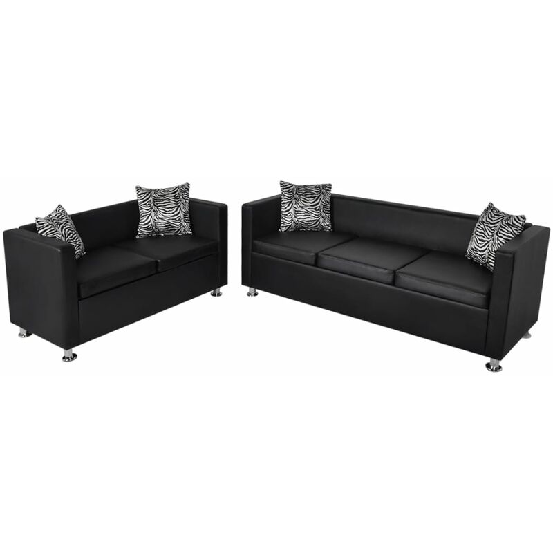 

Conjunto de sofás de 2 y 3 plazas de cuero artificial negro - Negro