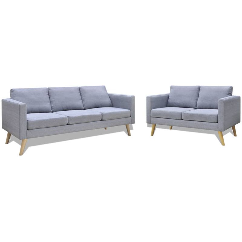 

Conjunto de sofás de 2 y 3 plazas de tela gris claro - Gris