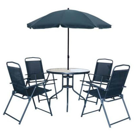 Conjunto de Sombrilla Divertida + Mesa + 4 Sillas Negras