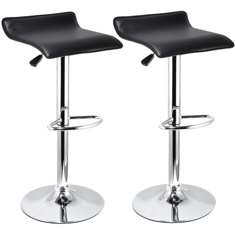 

Conjunto de taburetes de bar de 2 imitaciones de cuero y metal cromado, taburetes ajustables de 60-78 cm, negro