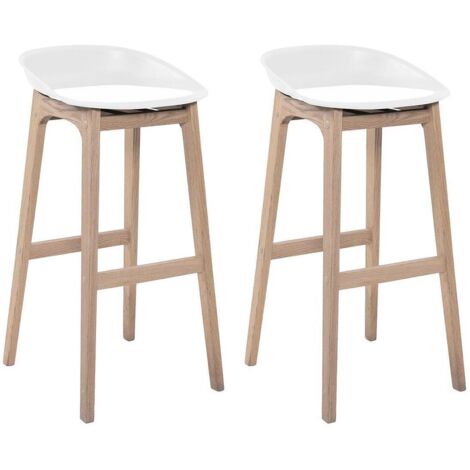 Conjunto de taburetes de bar RIVA de roble de 75 cm con asiento de plástico