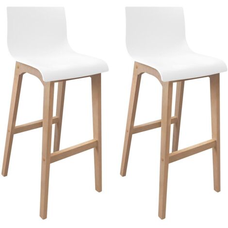 Conjunto de taburetes de bar TANNA de roble de 75 cm con asiento de plástico blanco