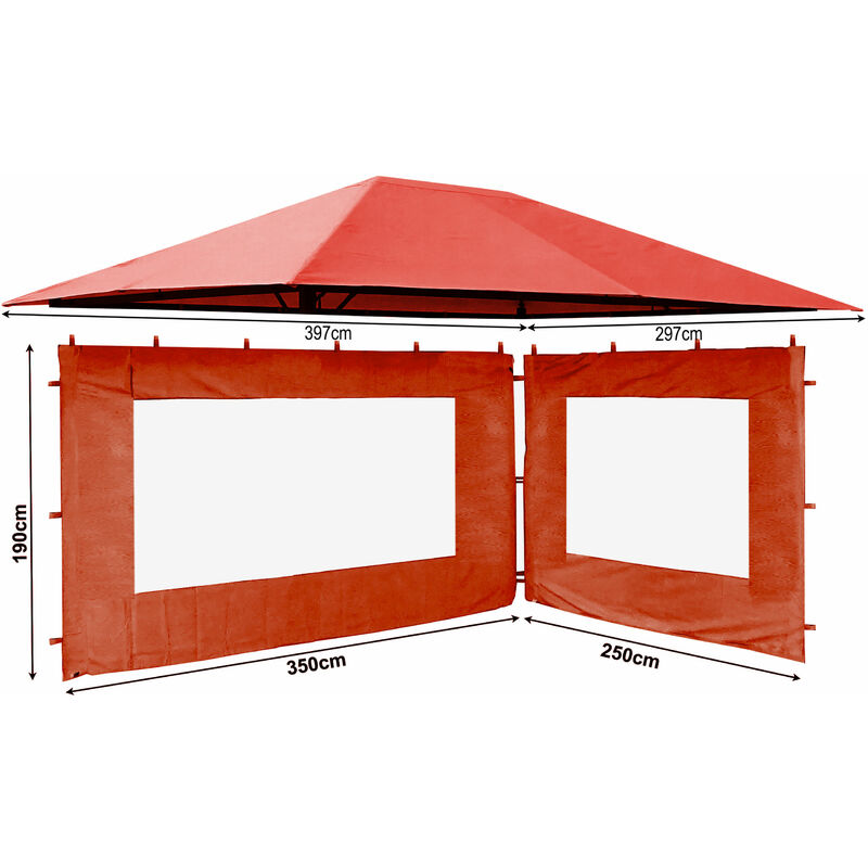 

Conjunto de techo de reemplazo y 2 paneles laterales con ventana de PE para jardín Gazebo 3x4m Naranja-roja