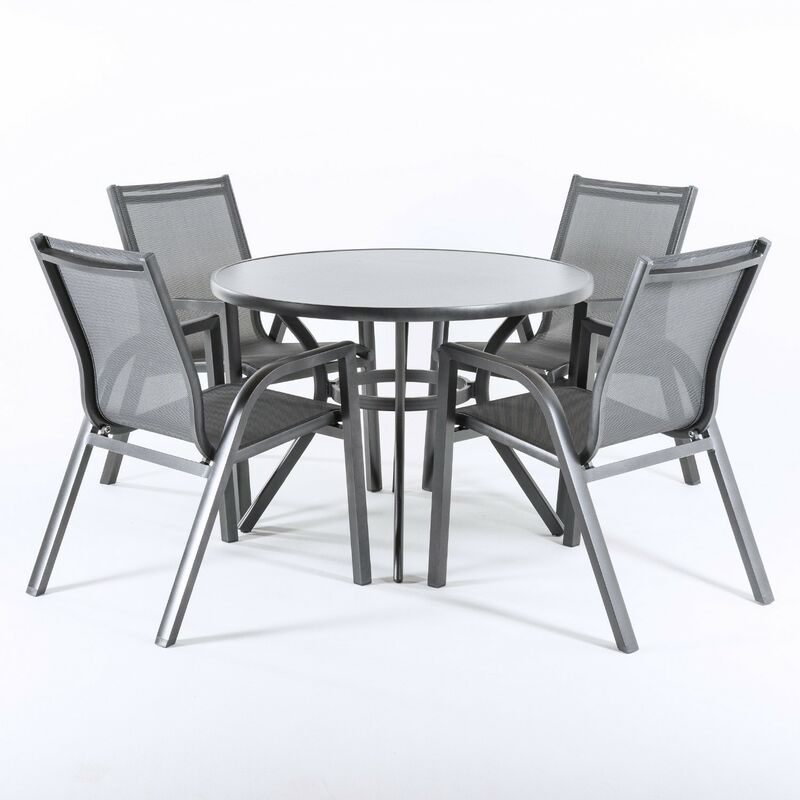 

Edenjardin Muebles - Conjunto de terraza | Mesa redonda de 105 cm de diÃƒÂ¡metro y 4 sillones de aluminio reforzados color antracita.