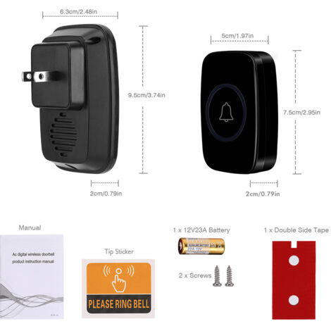 Conjunto de timbre inalámbrico, sistema de alarma para el hogar EECOO de 305 metros (1000 pies), transmisor impermeable IP44, 2 receptores enchufables, 1 batería.