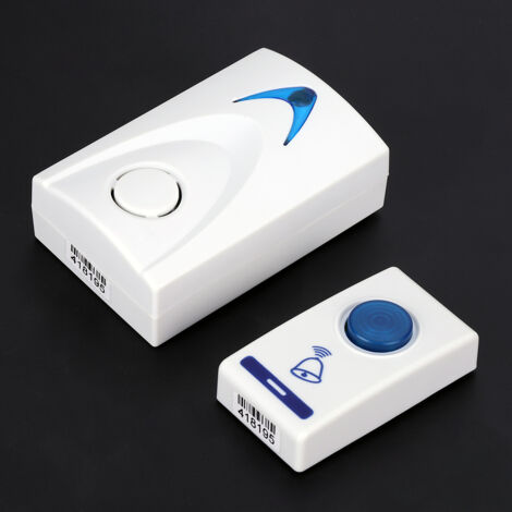 Conjunto de timbre musical inalámbrico con receptor y transmisor, alcance del control remoto de 100 m, 32 melodías, plástico blanco.