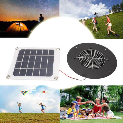 Conjunto de ventilador extractor solar con panel solar de silicio monocristalino de 10 W y ventilador redondo de ABS para establos, gallineros, invernaderos y ventanas.