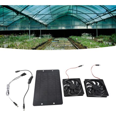 Conjunto de ventilador solar + conjunto de ventilador solar doble de 20 W con interruptor para caravanas, invernaderos, casas y mascotas.