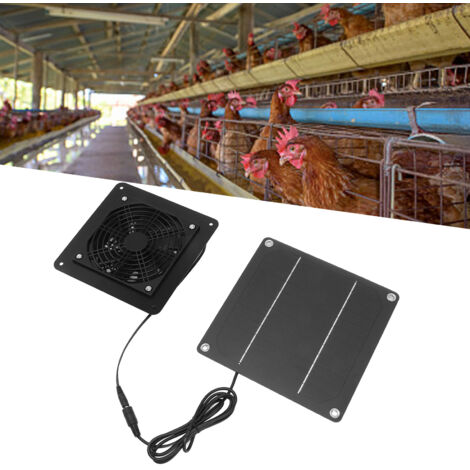 Conjunto de ventilador solar de 10 W con panel monocristalino y cable de 150 cm para invernadero, gallinero o casa de animales.