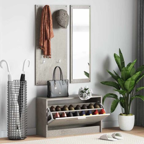 Conjunto de zapatero 3 en 1 madera contrachapada gris hormigón